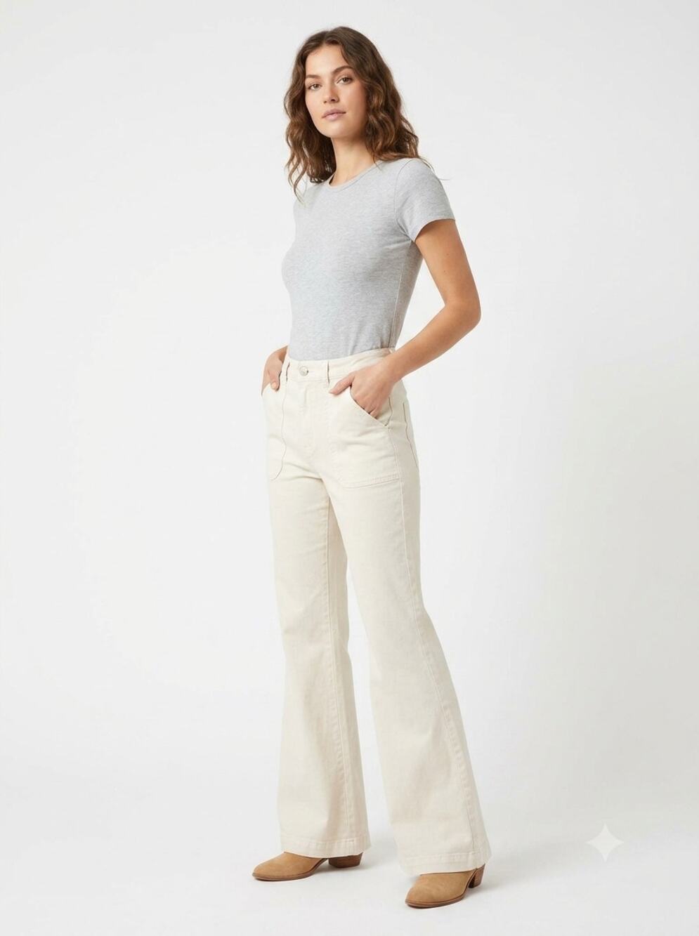 NWT Young Fabulous Broke YFB Flare Pants Womens S Cream Stretch Relaxed Fit Boho